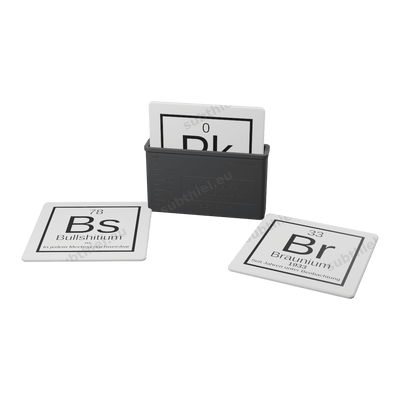 Untersetzer-Set Bullshitium, Prokrastinium & Braunium (6 Stück mit Becherglas-Halter) - Subthiel - Marco Thiel